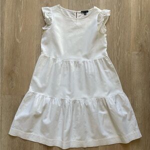 Saks Fifth Avenue White Tiered Midi Dress with Flutter Sleeves Size Small